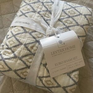 Levtex Home Euro Sham Set - Cream and Gray Diamond Pattern